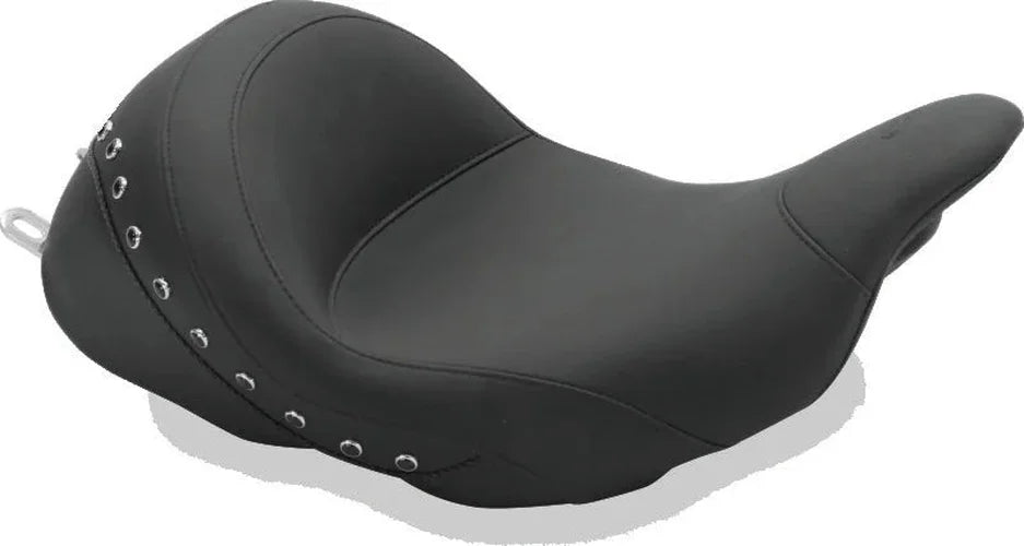 Mustang 08-21 Harley Electra Glide Std,Rd Glide,Rd King,Str Glide Lowdown Solo Seat w/Studs - Black - Side View