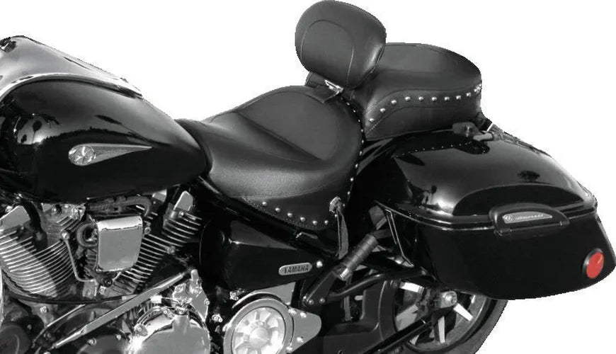 Mustang 99-15 Yamaha Road Star 1600,1700 Wide Touring 2PC Seat w/Driver Backrest Studs - Black - Detail View
