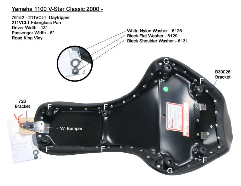 Mustang V-Star 1100 Daytripper 1PC Seat - Black - Side View