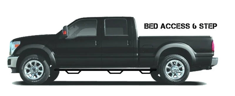 N-Fab Nerf Step 06-09 Dodge Ram 1500/2500/3500 Mega Cab 6.4ft Bed - Gloss Black - Bed Access - 3in - Installation View
