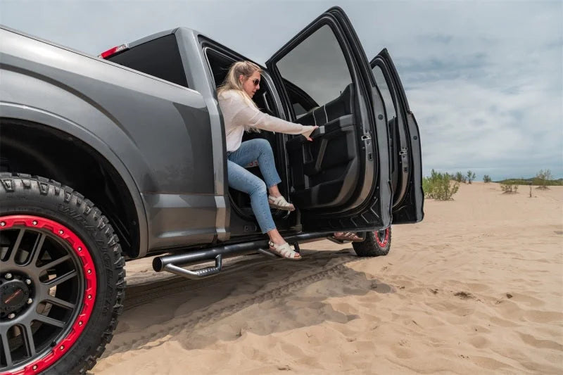 N-Fab Nerf Step 15-17 Ford F-150 SuperCrew 5.5ft Bed - Tex. Black - Bed Access - 3in - Side View
