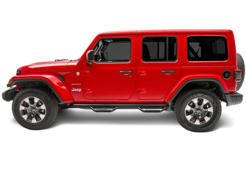 N-Fab Nerf Step 2018 Jeep Wrangler JL SUV 4 Door- Tex. Black - W2W - 3in - Back View