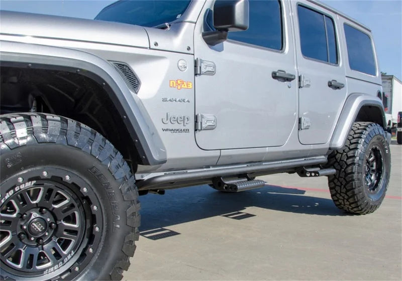 N-Fab RKR Rails 2018 Jeep Wrangler JL 4 Door Dab Length - Gloss Black - 1.75in - Back View