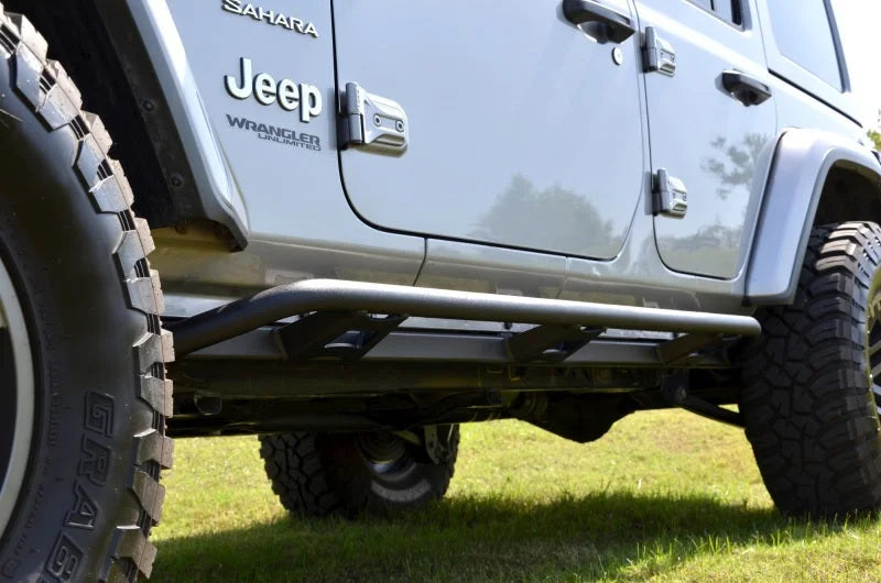 N-Fab Trail Slider Steps 18-20 Jeep Wrangler JL 4 Door SUV - SRW - Textured Black - Installation View
