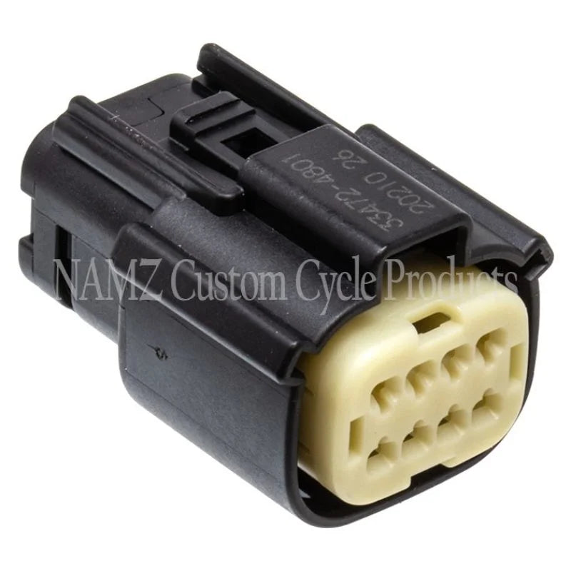 NAMZ 07-23 V-Twin VRSAW/CR/CX Models Molex MX-150 8-Position Female Connector - Blk (HD 72479-07BK) - Side View