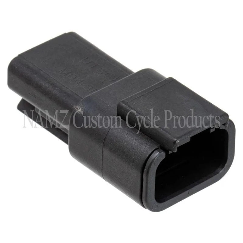 NAMZ Deutsch DTM 3-Position Receptacle w/3 Stamped Terminals & Wedgelock - Black (HD 74103-98BK) - Side View