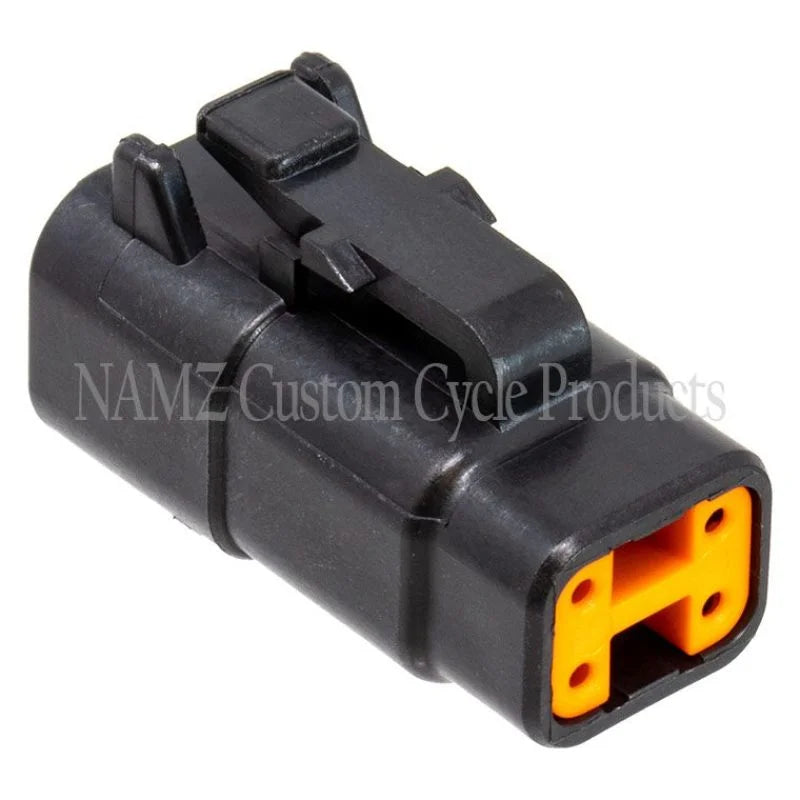 NAMZ Deutsch DTM 4-Position Plug w/4 Stamped Terminals & Wedgelock - Black (HD 74114-98BK) - Side View