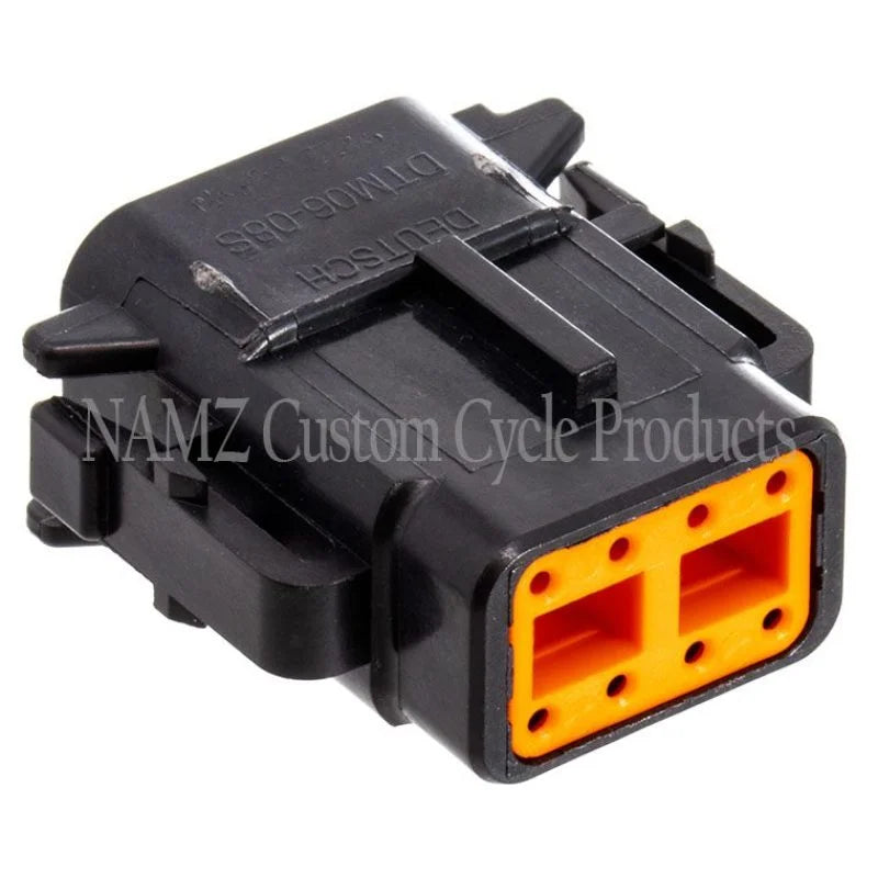 NAMZ Deutsch DTM 8-Position Black Plug w/(8) Stamped Terminals & Wedgelock (HD 74118-98BK) - Side View