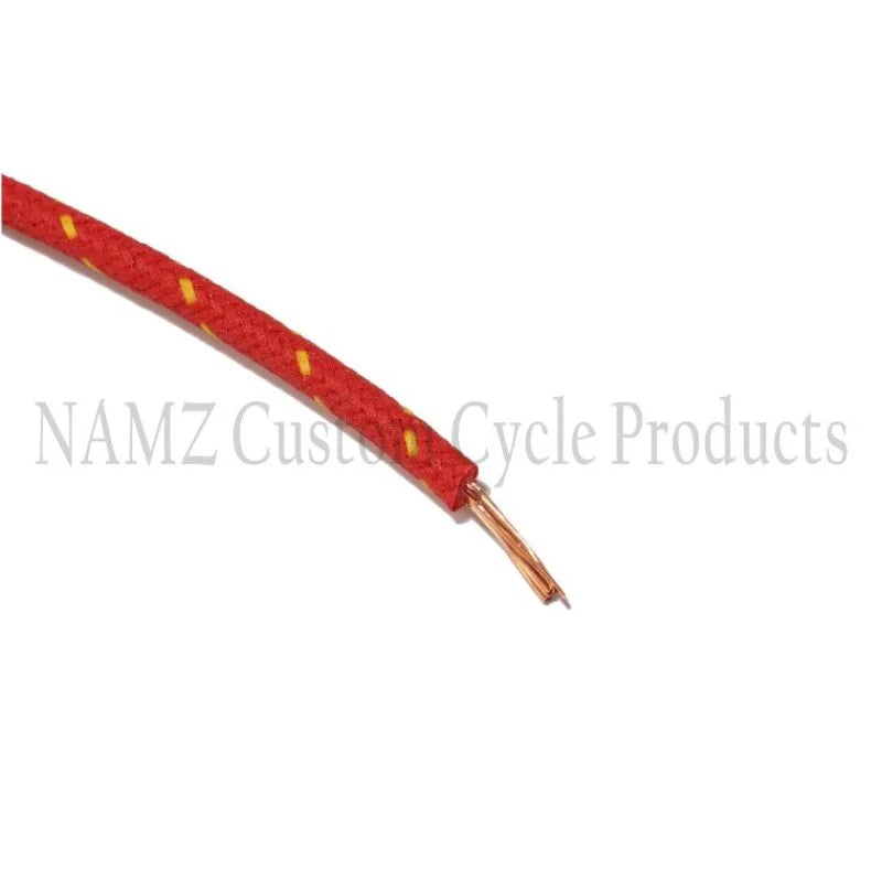 NAMZ OEM Color Cloth-Braided Wire 25ft. Pack 16g - Red w/Yellow Tracer