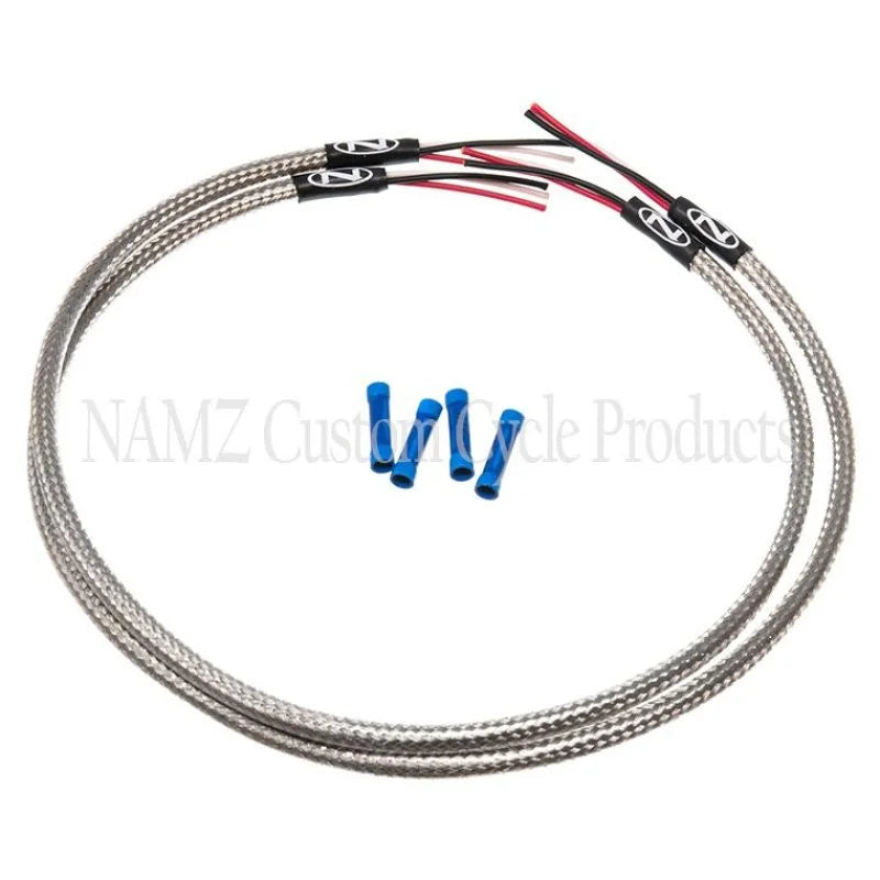 NAMZ Turn Signal Harness 24in. (SS Braided & Clear Coated - For Triple Tree Mounted Signals) - Side View