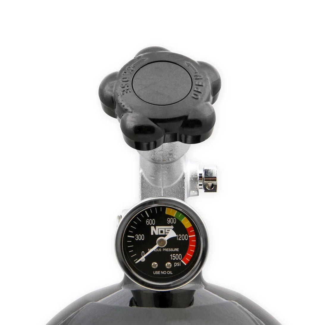 NOS/Nitrous Oxide System 15 lb Nitrous Bottle w/ Black Finish & Super Hi Flo Valve w/ Gauge 14750BNOS - Side View