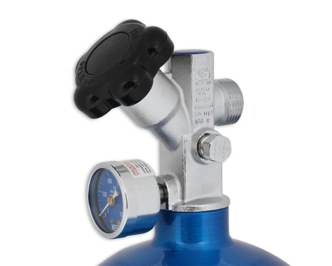 NOS/Nitrous Oxide System 15 lb Nitrous Bottle w/ NOS Blue Finish & Super Hi Flo Valve 14750NOS - Side View