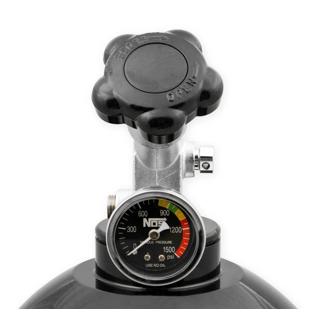 NOS/Nitrous Oxide System 20 lb Nitrous Bottle w/ Black Finish & Super Hi Flo Valve & Gauge 14760BNOS - Side View