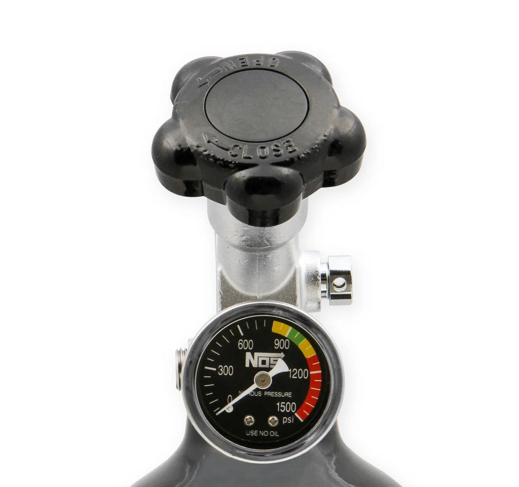 NOS/Nitrous Oxide System 5 lb Nitrous Bottle w/ Black Finish & Super Hi Flo Valve w/ Gauge 14730BNOS - Side View