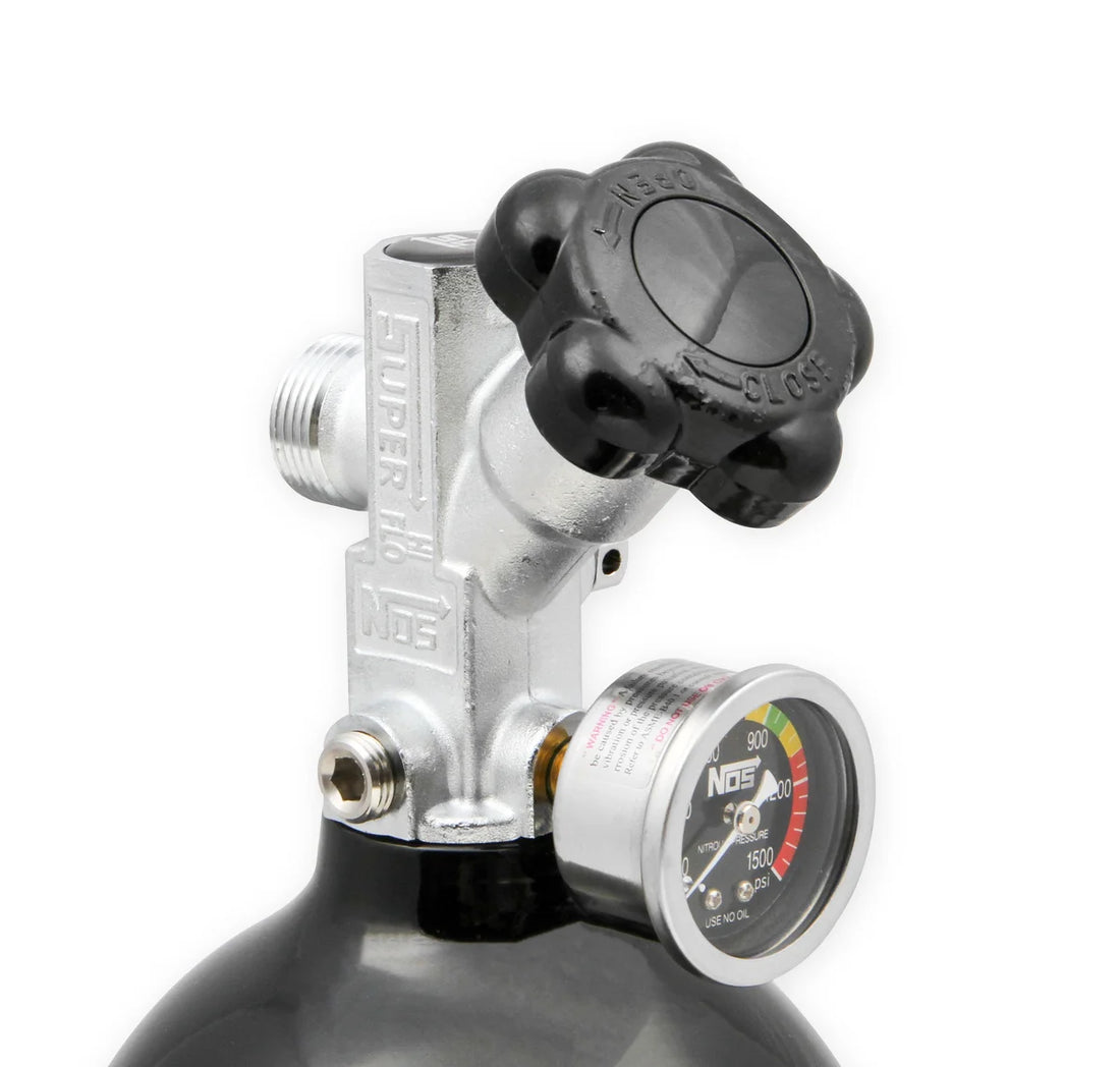 NOS/Nitrous Oxide System 5 lb Nitrous Bottle w/ Black Finish & Super Hi Flo Valve w/ Gauge 14730BNOS - Back View