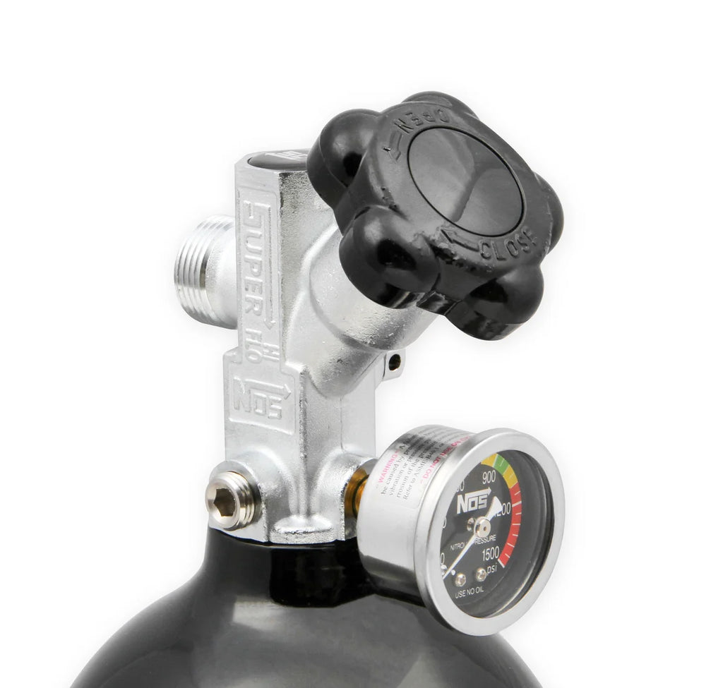 NOS/Nitrous Oxide System 5 lb Nitrous Bottle w/ Black Finish & Super Hi Flo Valve w/ Gauge 14730BNOS - Back View