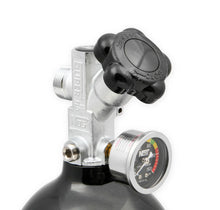 Load image into Gallery viewer, NOS/Nitrous Oxide System 5 lb Nitrous Bottle w/ Black Finish &amp; Super Hi Flo Valve w/ Gauge 14730BNOS - Back View