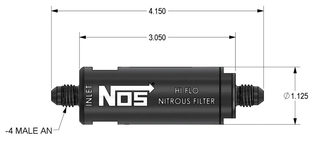 NOS/Nitrous Oxide System High pressure nitrous filter, -4AN x -4AN in-line billet aluminum (140 micron) 15551NOS - Side View