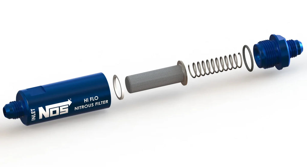 NOS/Nitrous Oxide System High pressure nitrous filter, -4AN x -4AN in-line billet aluminum (140 micron) 15551NOS - Back View
