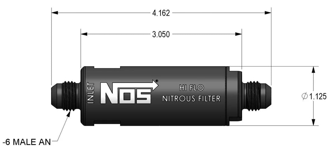 NOS/Nitrous Oxide System High pressure nitrous filter, -6AN x -6AN in-line billet aluminum (140 micron) 15556NOS - Back View