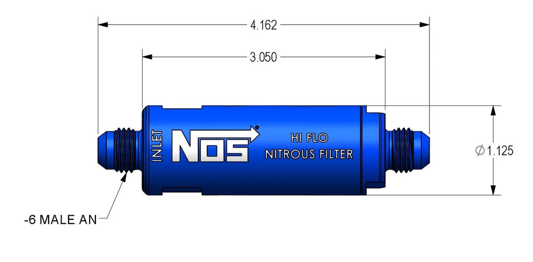NOS/Nitrous Oxide System High pressure nitrous filter, -6AN x -6AN in-line billet aluminum (140 micron) 15557NOS - Back View