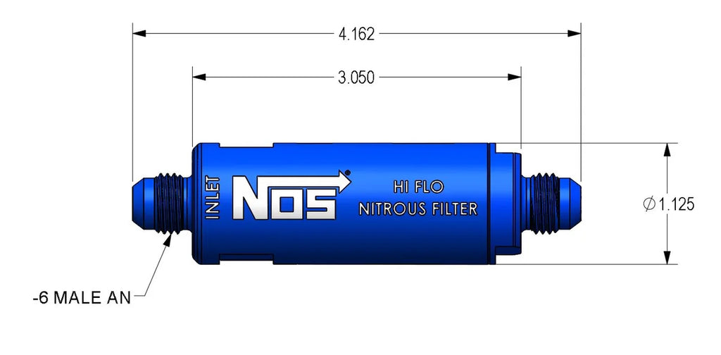NOS/Nitrous Oxide System High pressure nitrous filter, -6AN x -6AN in-line billet aluminum (140 micron) 15557NOS - Back View