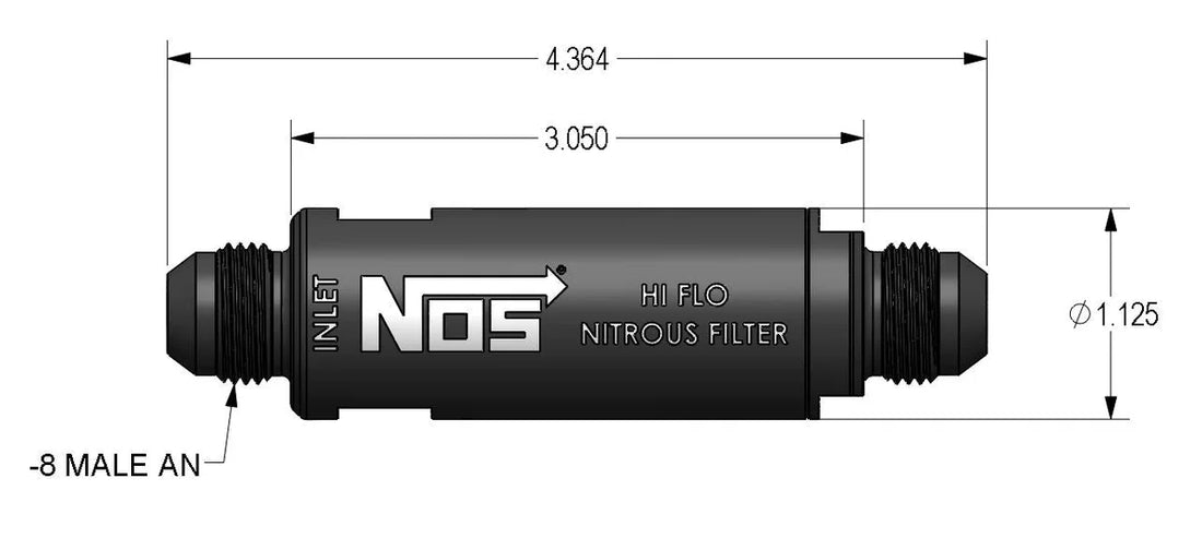 NOS/Nitrous Oxide System High pressure nitrous filter, -8AN x -8AN in-line billet aluminum (140 micron) 15559NOS - Back View
