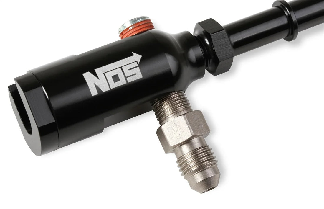 NOS/Nitrous Oxide System NOS Late Model Billet Fuel Line Adapter - Fits 3/8" Fuel Rail 17002NOS - Installation View