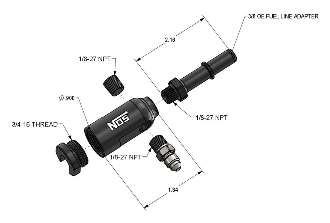 NOS/Nitrous Oxide System NOS Late Model Billet Fuel Line Adapter - Fits 3/8" Fuel Rail 17002NOS - Additional View 6