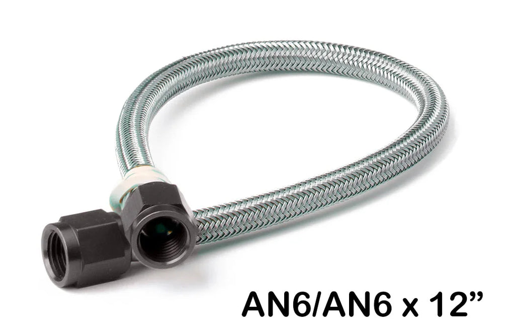 NOS/Nitrous Oxide System NOS Stainless Steel Braided Hose with Black Fittings -6AN, 1-Foot Length