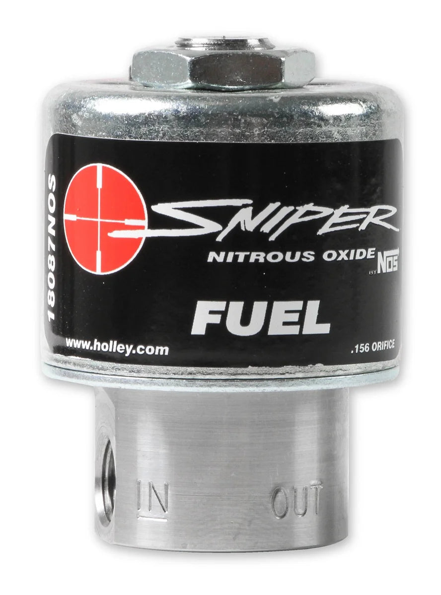 NOS/Nitrous Oxide System Sniper Fuel Solenoid with a large body and increased power capacity 18087NOS - Side View