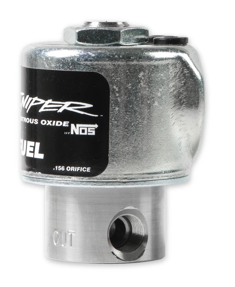 NOS/Nitrous Oxide System Sniper Fuel Solenoid with a large body and increased power capacity 18087NOS - Back View