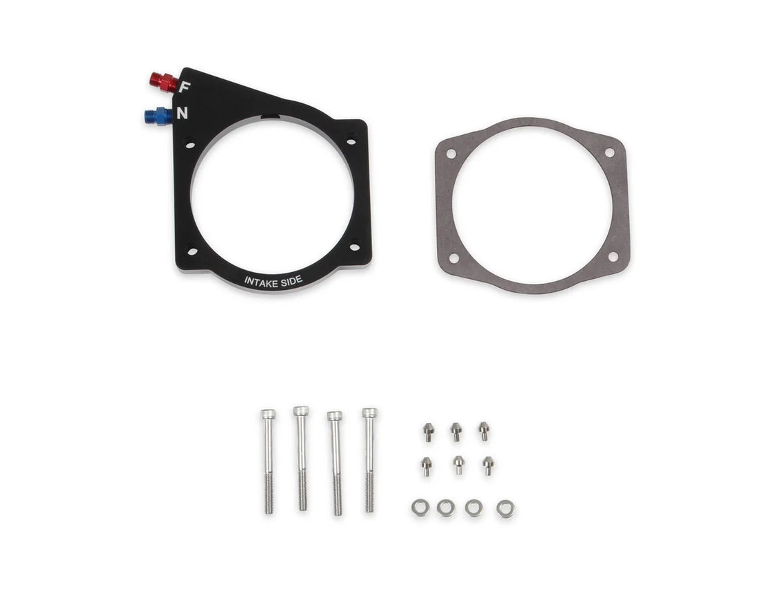 NOS/Nitrous Oxide System Wet plate only, fits GM LS with 102mm or 105mm 4-bolt throttle body 13437NOS - Side View