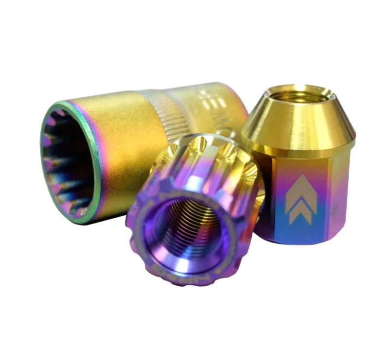 NRG 200 Series M12 X 1.5 Titanium Lug Nut Set - 21 Pc w/Lock Key Socket - Neochrome - Side View