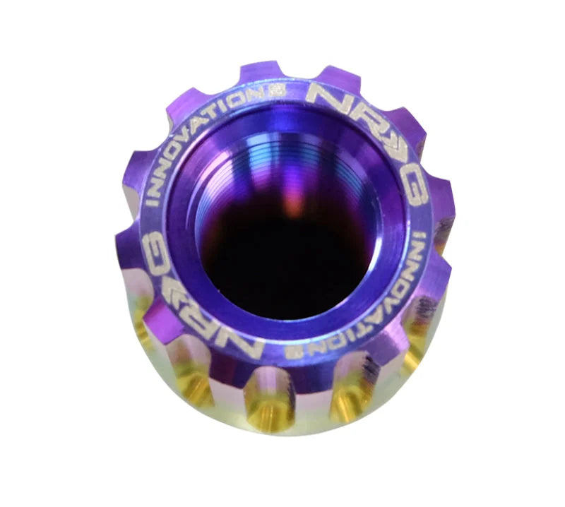 NRG 200 Series M12 X 1.5 Titanium Lug Nut Set - 21 Pc w/Lock Key Socket - Neochrome - Back View