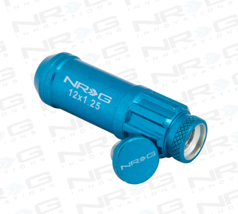 NRG 700 Series M12 X 1.25 Steel Lug Nut w/Dust Cap Cover Set 21 Pc w/Locks & Lock Socket - Blue - Installation View