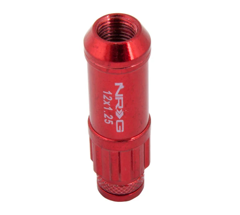 NRG 700 Series M12 X 1.25 Steel Lug Nut w/Dust Cap Cover Set 21 Pc w/Locks & Lock Socket - Red - Back View
