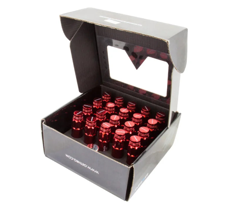 NRG 700 Series M12 X 1.25 Steel Lug Nut w/Dust Cap Cover Set 21 Pc w/Locks & Lock Socket - Red - Installation View