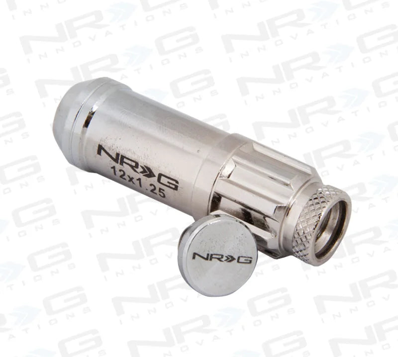 NRG 700 Series M12 X 1.25 Steel Lug Nut w/Dust Cap Cover Set 21 Pc w/Locks & Lock Socket - Silver - Installation View