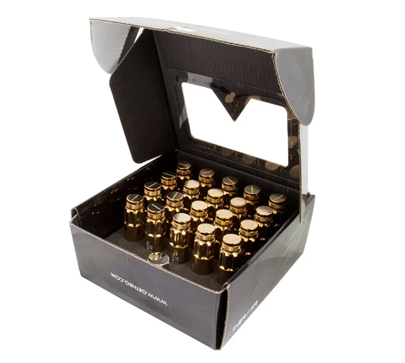 NRG 700 Series M12 X 1.25 Steel Lug Nut w/Dust Cap Cover Set 21 Pc w/Locks & Socket - Chrome Gold - Installation View