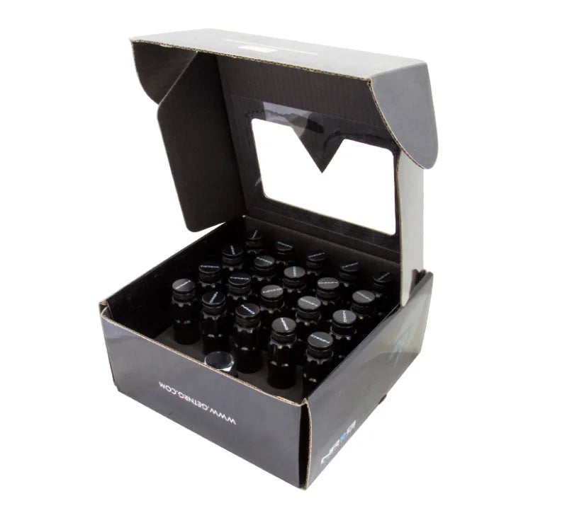 NRG 700 Series M12 X 1.5 Steel Lug Nut w/Dust Cap Cover Set 21 Pc w/Locks & Lock Socket - Black - Side View