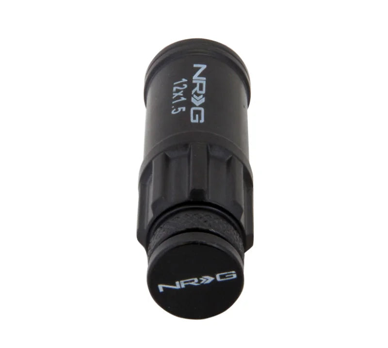NRG 700 Series M12 X 1.5 Steel Lug Nut w/Dust Cap Cover Set 21 Pc w/Locks & Lock Socket - Black - Back View