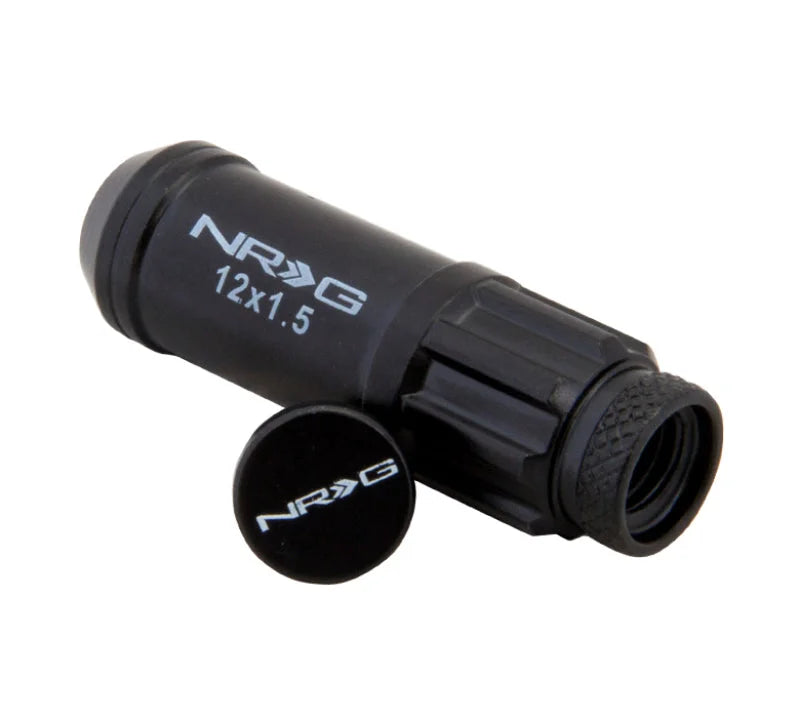 NRG 700 Series M12 X 1.5 Steel Lug Nut w/Dust Cap Cover Set 21 Pc w/Locks & Lock Socket - Black - Installation View