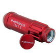 Load image into Gallery viewer, NRG 700 Series M12 X 1.5 Steel Lug Nut w/Dust Cap Cover Set 21 Pc w/Locks &amp; Lock Socket - Red - Side View