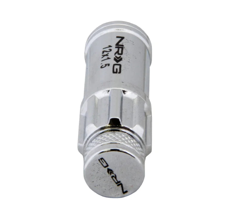 NRG 700 Series M12 X 1.5 Steel Lug Nut w/Dust Cap Cover Set 21 Pc w/Locks & Lock Socket - Silver - Back View