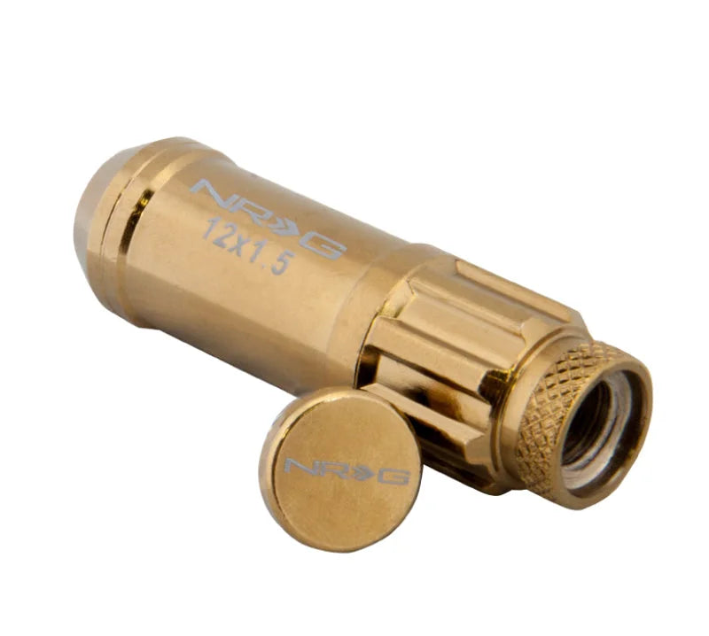 NRG 700 Series M12 X 1.5 Steel Lug Nut w/Dust Cap Cover Set 21 Pc w/Locks & Socket - Chrome Gold - Main Product View