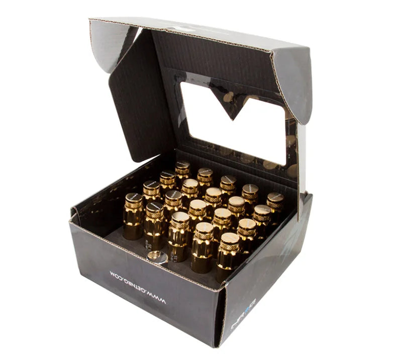 NRG 700 Series M12 X 1.5 Steel Lug Nut w/Dust Cap Cover Set 21 Pc w/Locks & Socket - Chrome Gold - Side View
