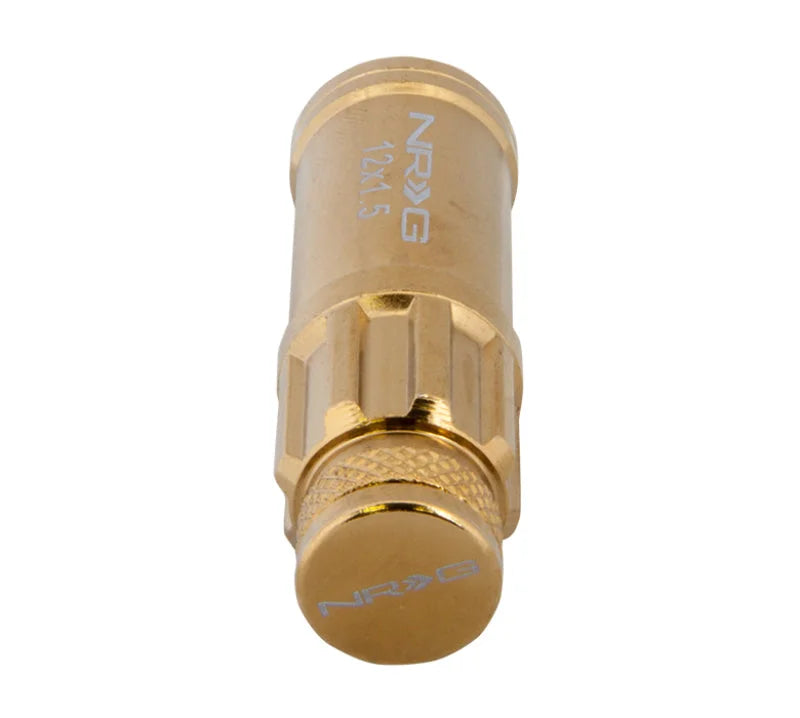NRG 700 Series M12 X 1.5 Steel Lug Nut w/Dust Cap Cover Set 21 Pc w/Locks & Socket - Chrome Gold - Detail View