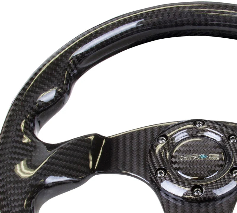 NRG Carbon Fiber Steering Wheel (320mm) Flat Bottom w/Shiny Black Carbon - Main Product View