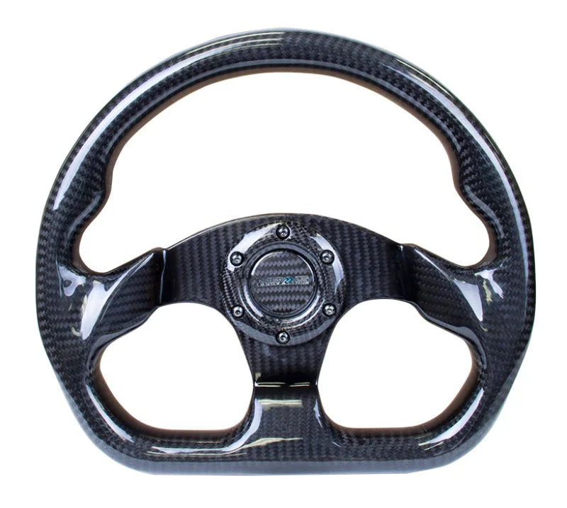 NRG Carbon Fiber Steering Wheel (320mm) Flat Bottom w/Shiny Black Carbon - Side View